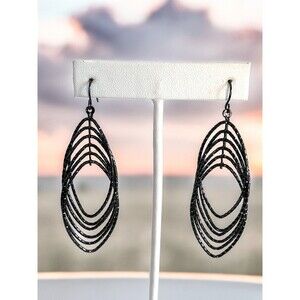 New Statement Earrings Huge Hematite Tone Textured Lightweight - 6O